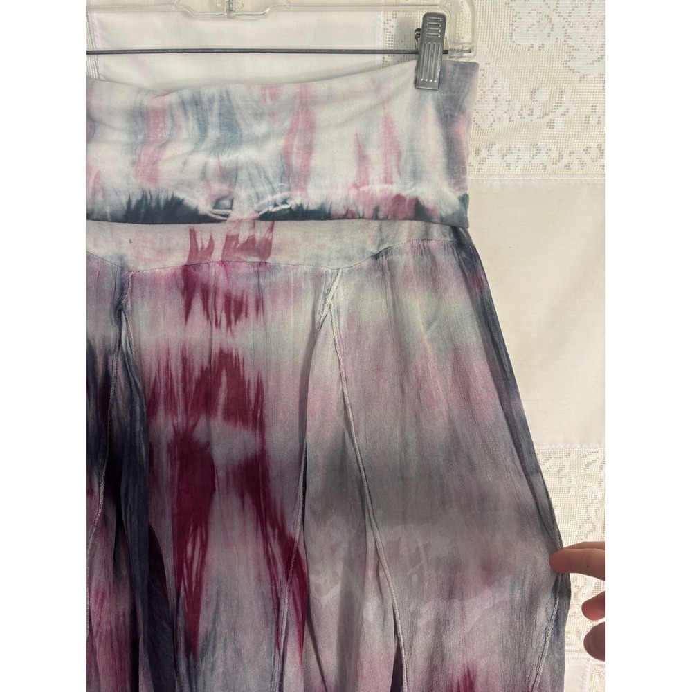 Pink Gray Tie Dye Fairy Grunge Boho Hippie Flowy Maxi Skirt Size S-M - Picture 4 of 13